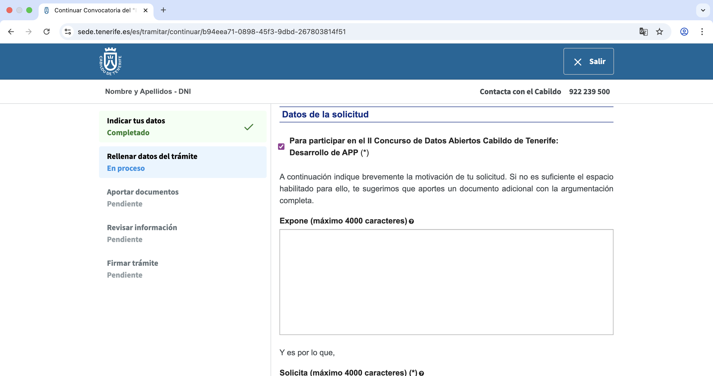 Rellenar solicitud II Concurso Datos Abiertos Cabildo Tenerife