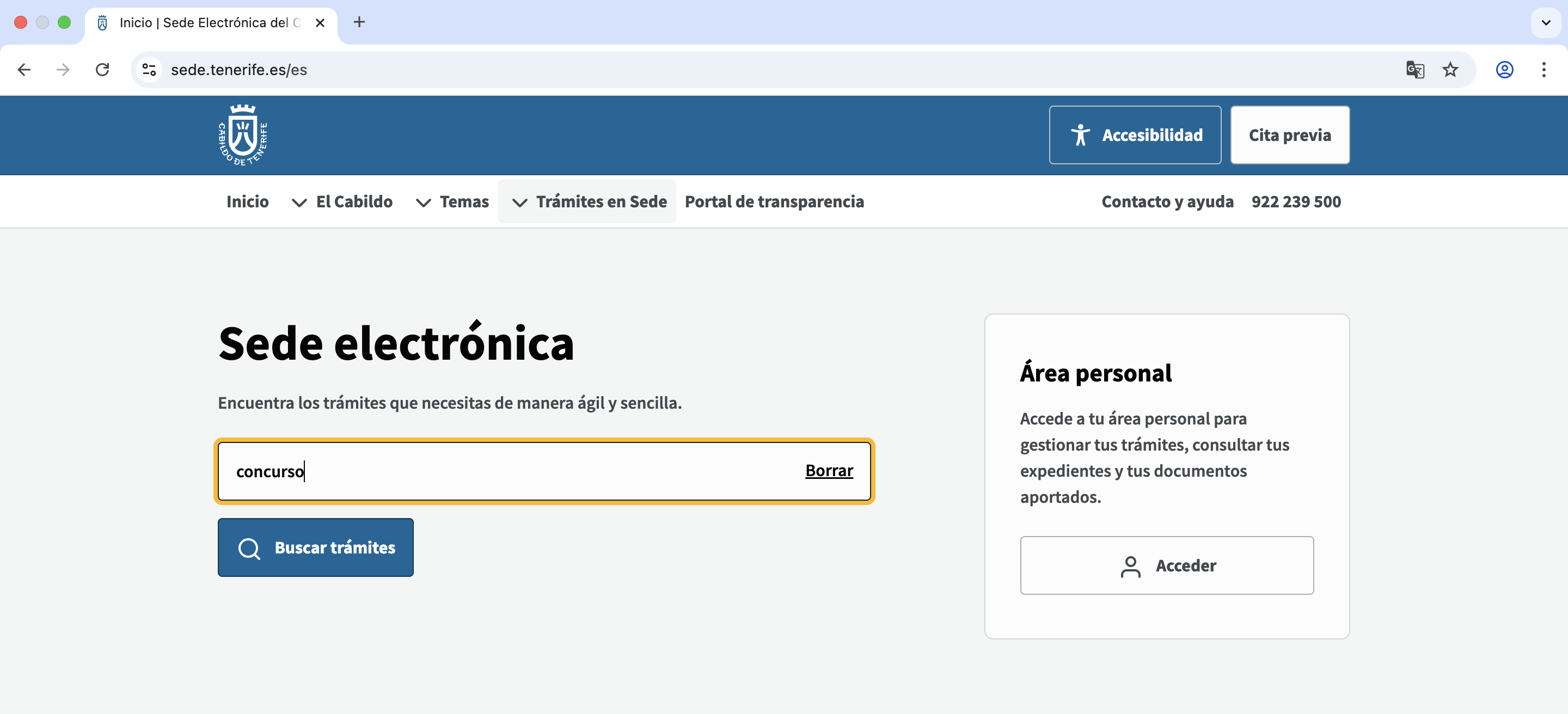 Buscador Concurso Sede Electronica Cabildo Tenerife