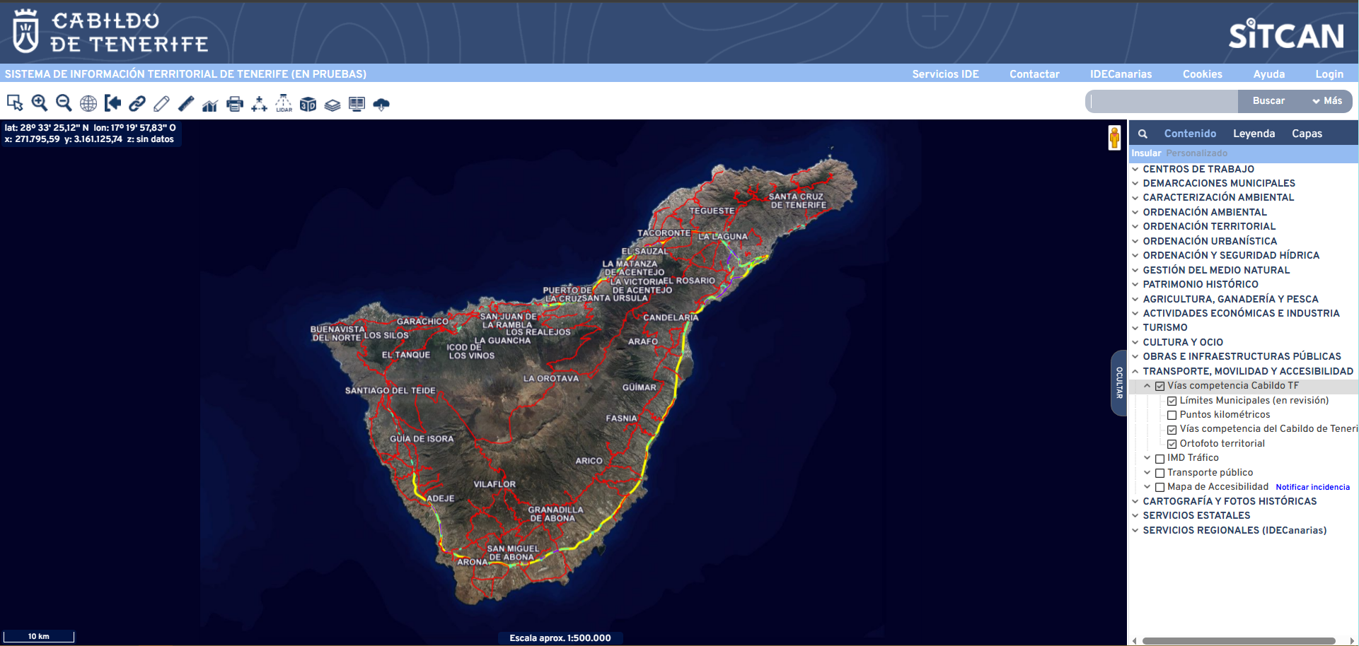 Servicios de la Infraestructura de Datos Espaciales de Tenerife (IDETenerife)